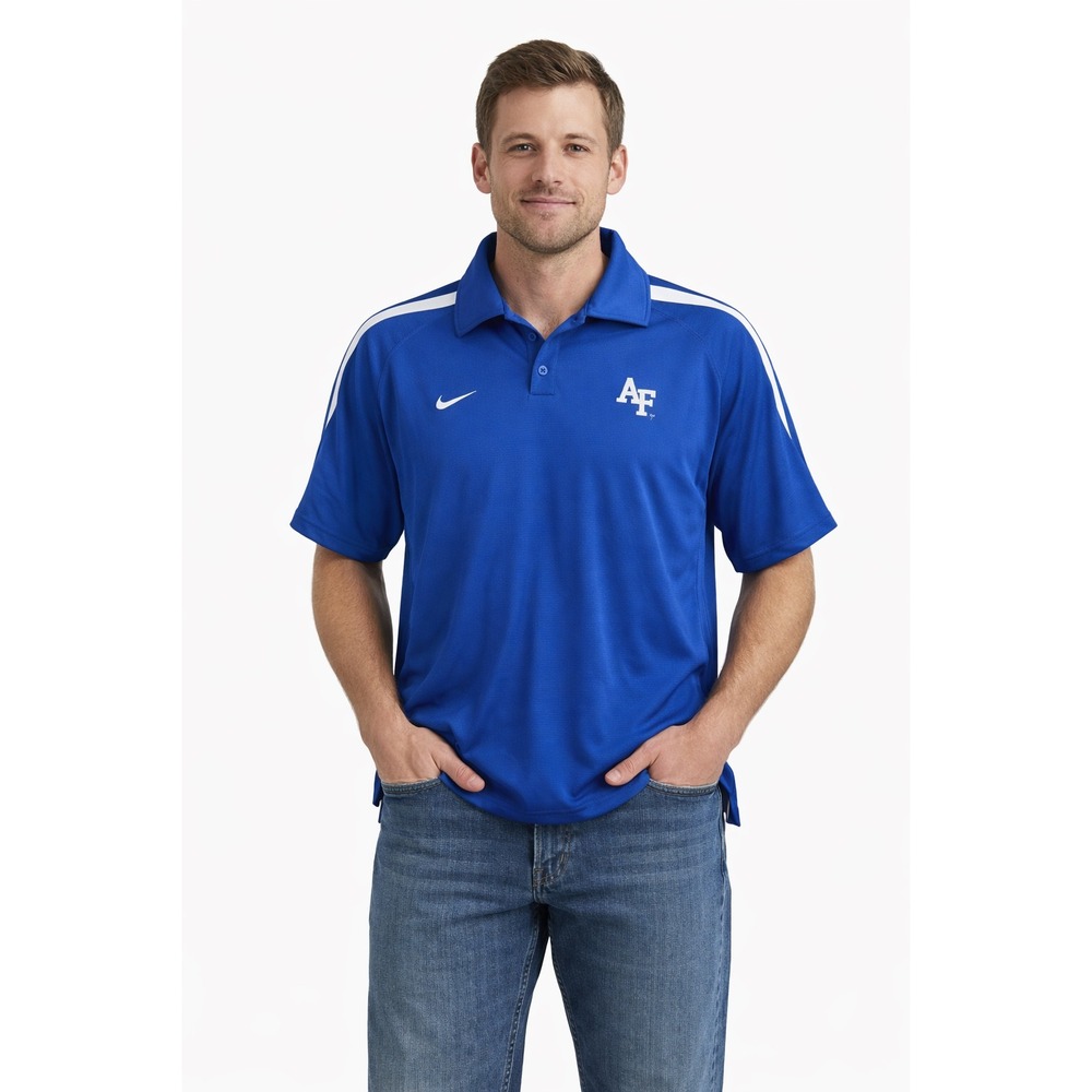 Nike Air Force Academy Polo‎ Shirt Mens Medium Blue Sphere Dry Golf AF